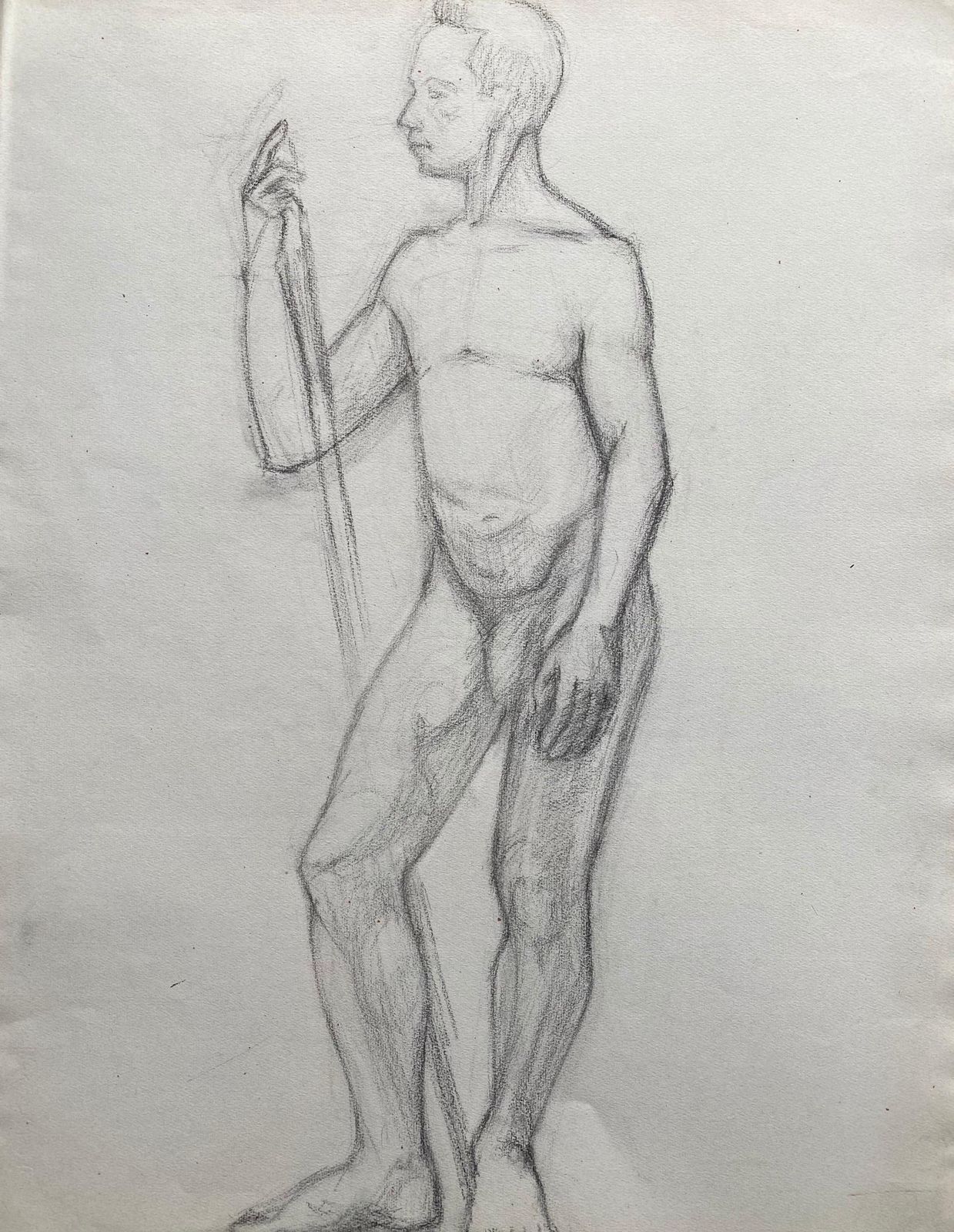 Unknownmid 20th Century French Charcoal Drawing   Portrait Of A Standing Nude Mancirca 1950s photo furniture