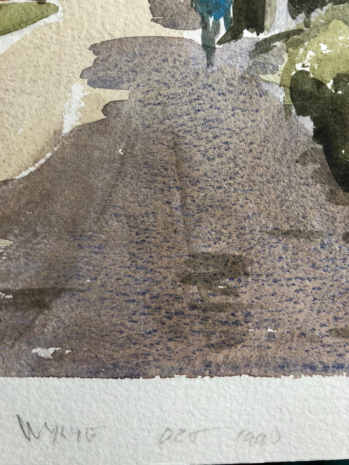 Unknownthatched Cottages Rural Street, Original British Watercolour Paintingcirca 1990 photo for sale