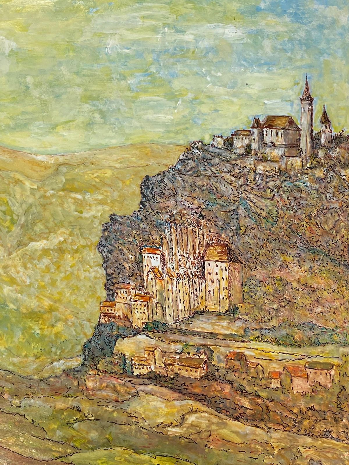 Unknown1950's French Modernist/ Cubist Painting Signed   View Of French Village1950 photo for sale
