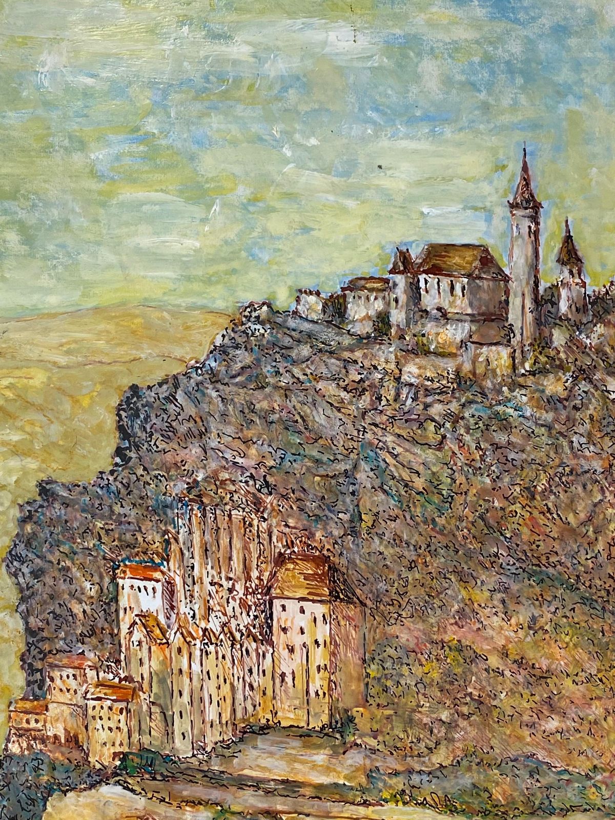 Unknown1950's French Modernist/ Cubist Painting Signed   View Of French Village1950 photo buy