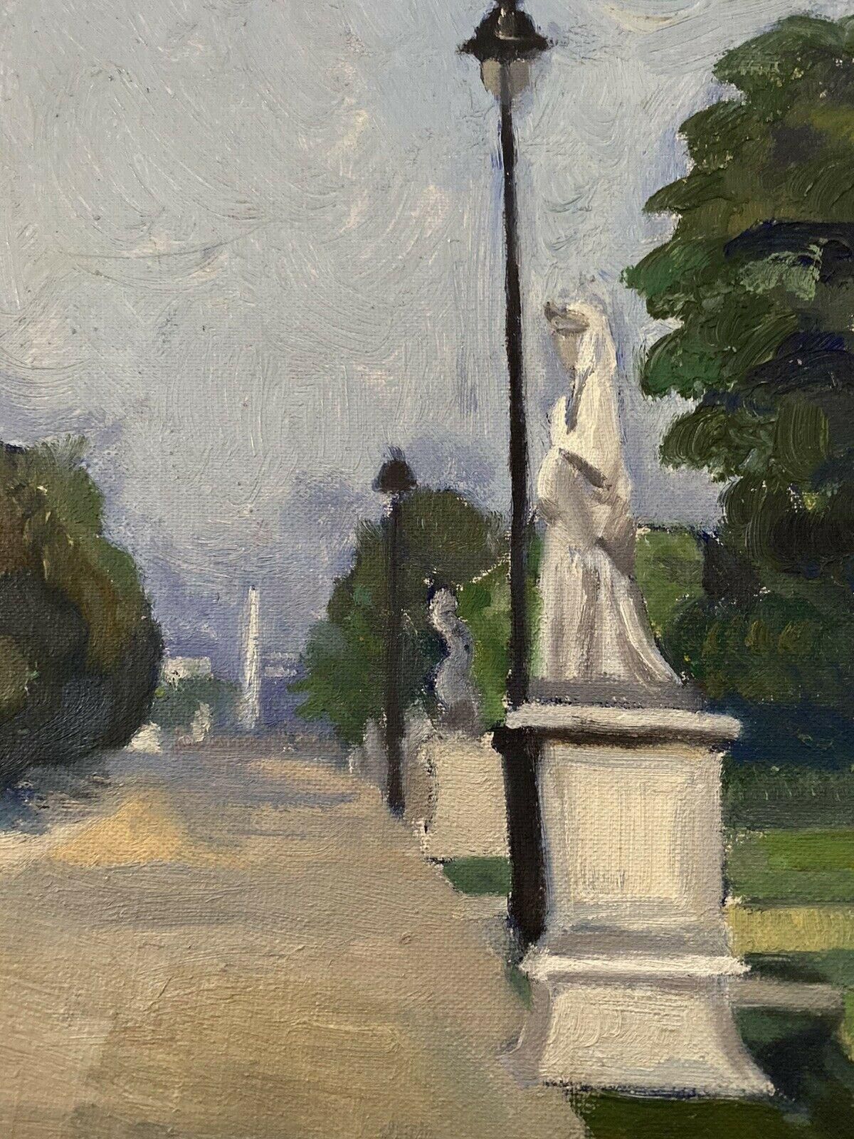 Unknowngenevieve Zondervan, French Oil Painting, Paris Park Scene Statuescirca 1950s photo furniture