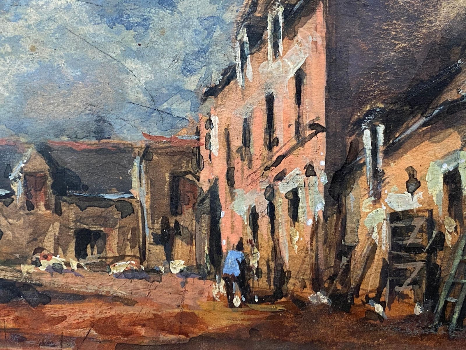 Unknownfrench Impressionist En Plein Air Oil Painting   Village Scene With Figures20th Century photo Art