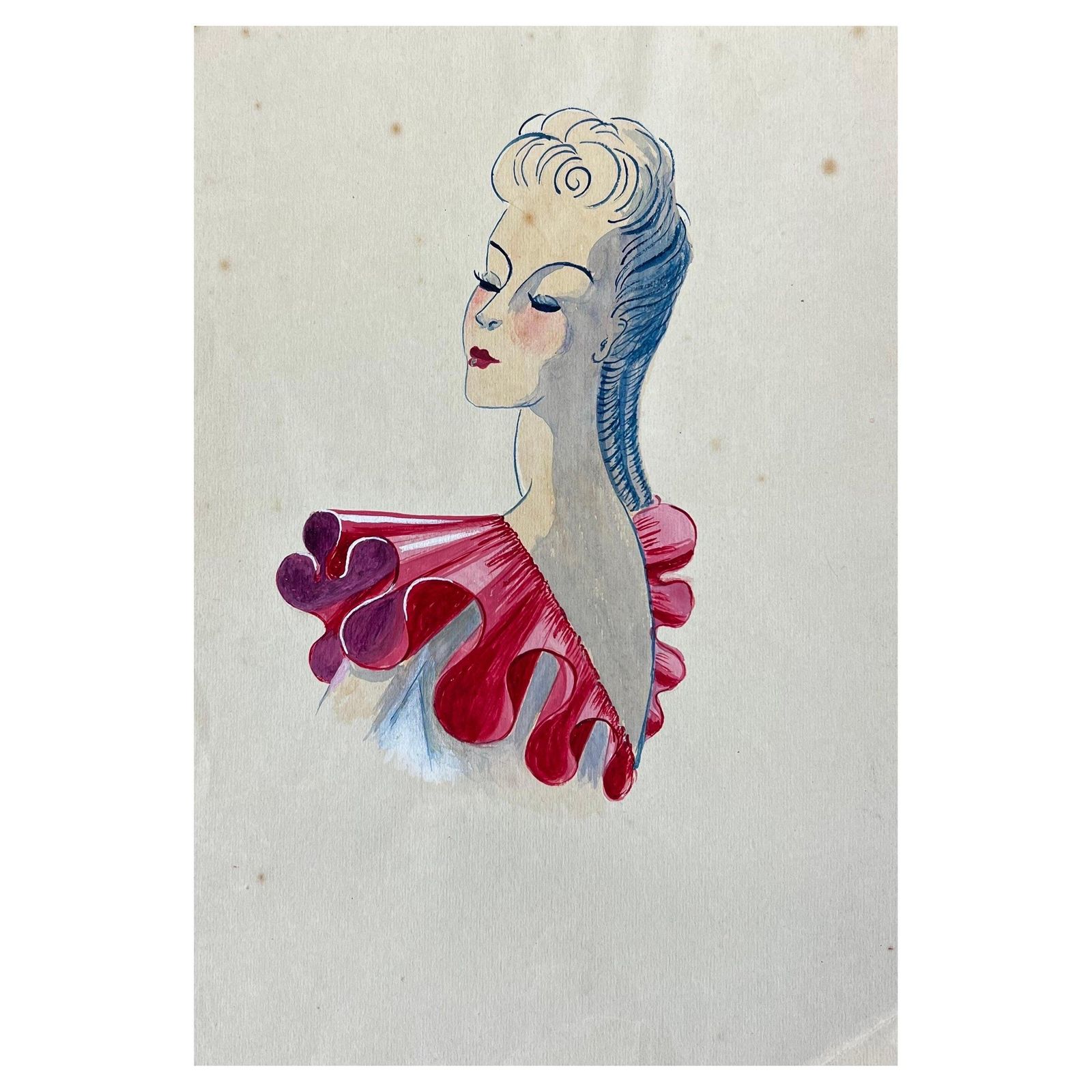 Unknown1940's Fashion Illustration, Lady At A Stance In Pink Frill Topcirca 1940s