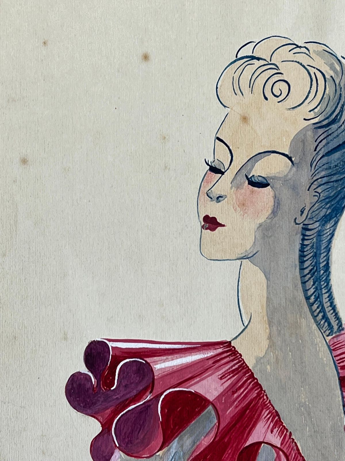 Unknown1940's Fashion Illustration, Lady At A Stance In Pink Frill Topcirca 1940s photo for sale