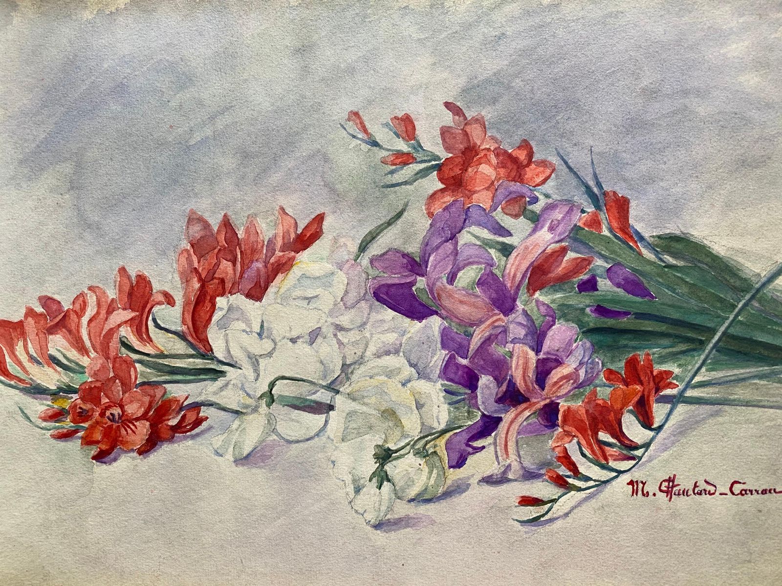 Unknownearly 1900's French Impressionist Signed Flower Watercolour By Marie Carreaucirca 1900s photo furniture