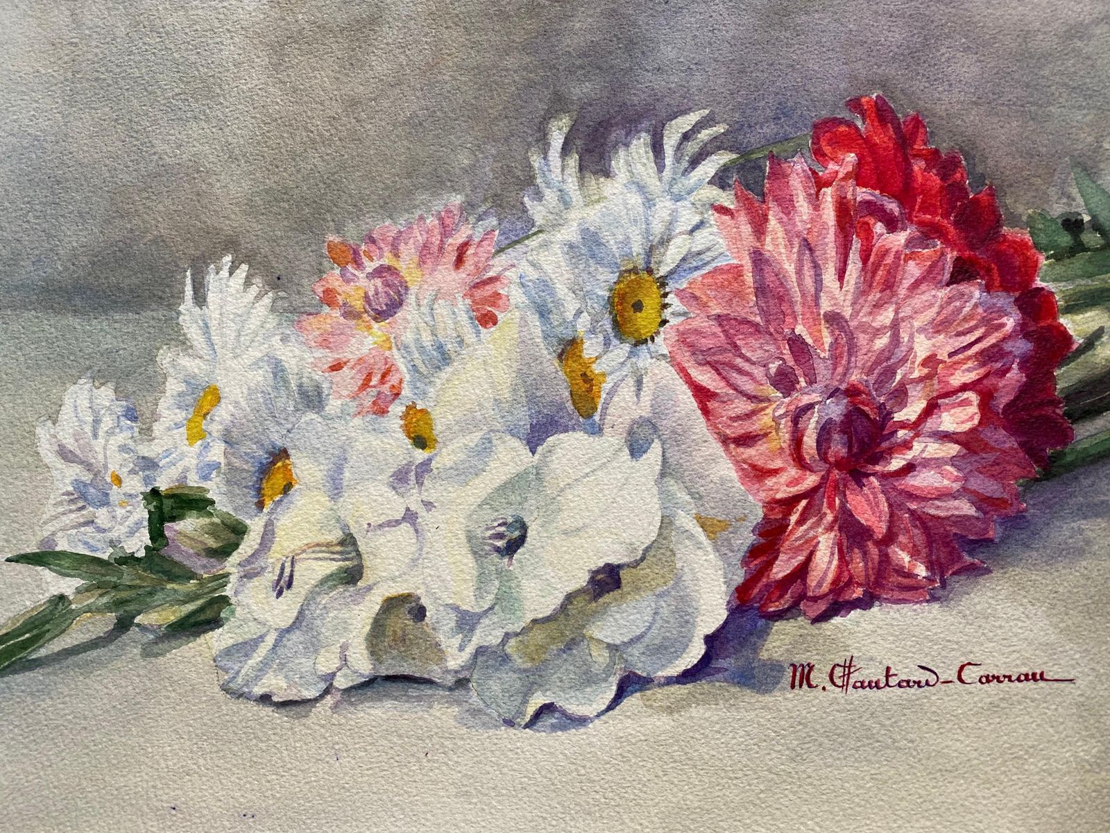Unknownearly 1900's French Impressionist Signed Flower Watercolour By Marie Carreaucirca 1900s photo furniture