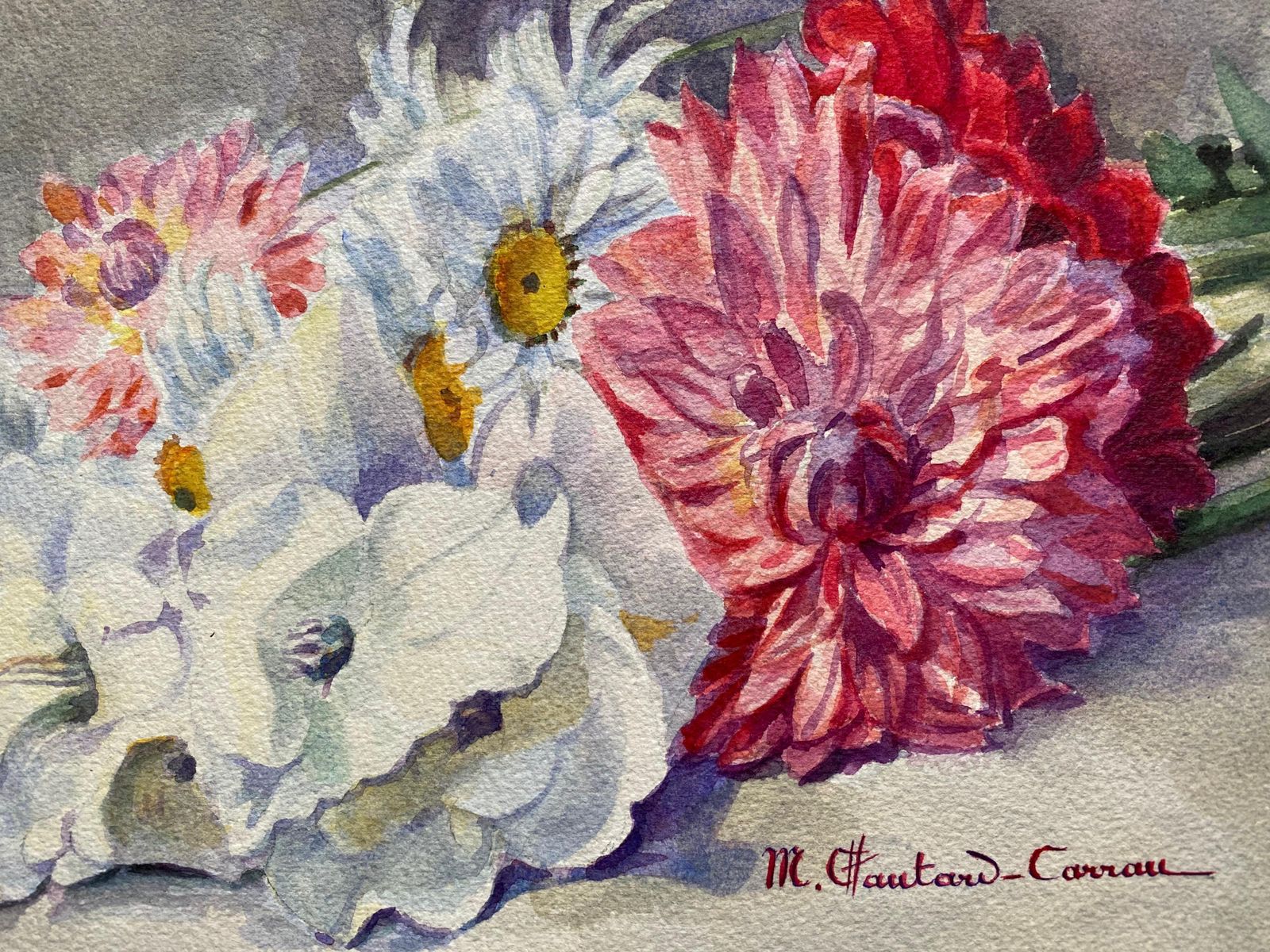Unknownearly 1900's French Impressionist Signed Flower Watercolour By Marie Carreaucirca 1900s photo for sale
