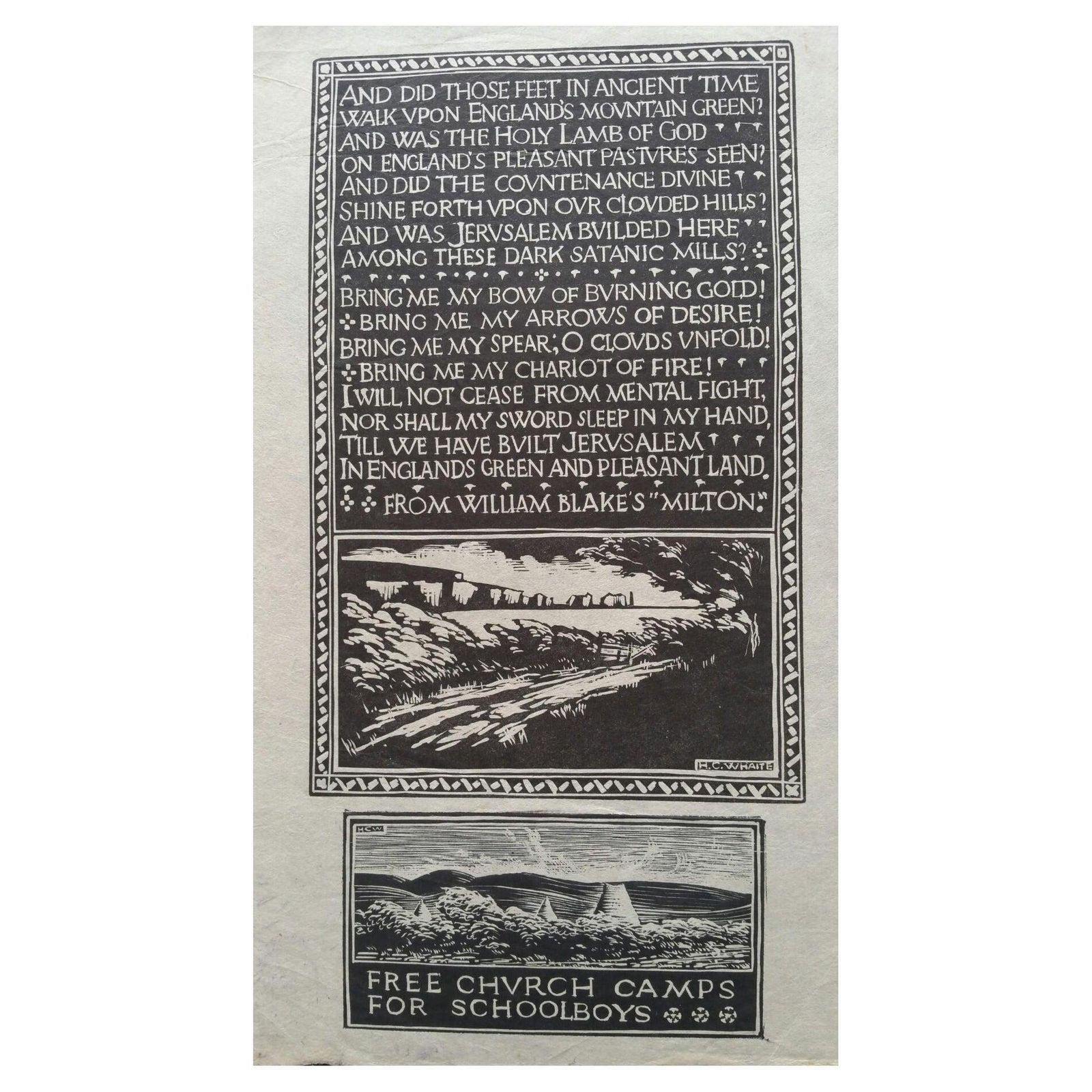 Unknownenglish Antique Woodcut Engraving, William Blakes's Milton1931