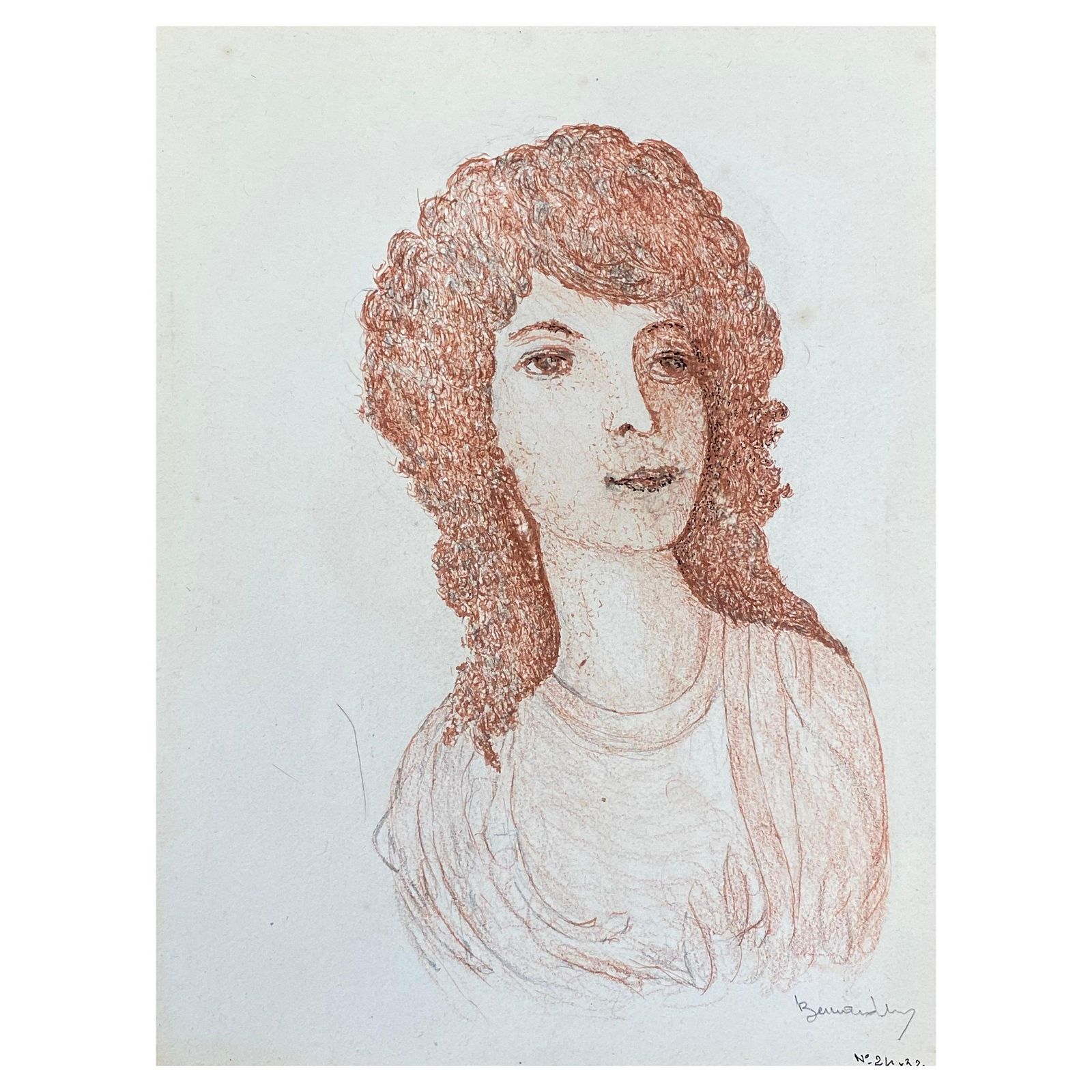 Unknown1950's French Modernist / Cubist Drawing, Red Portrait Of Lady1950