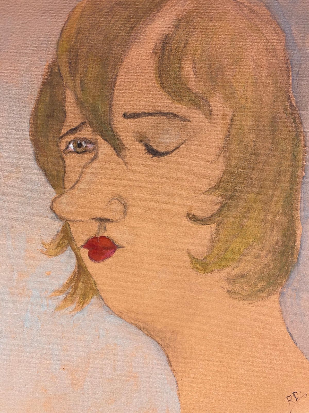 Unknown1960's French Portrait Lady With Closed Eye Caricaturecirca 1960s photo 459.0