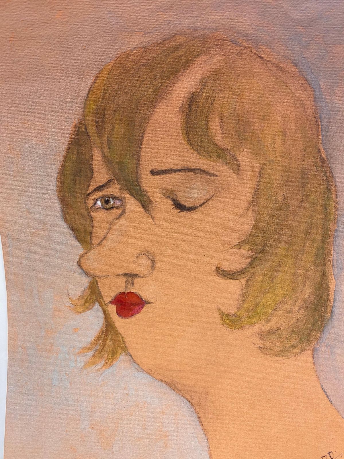 Unknown1960's French Portrait Lady With Closed Eye Caricaturecirca 1960s photo vinterior