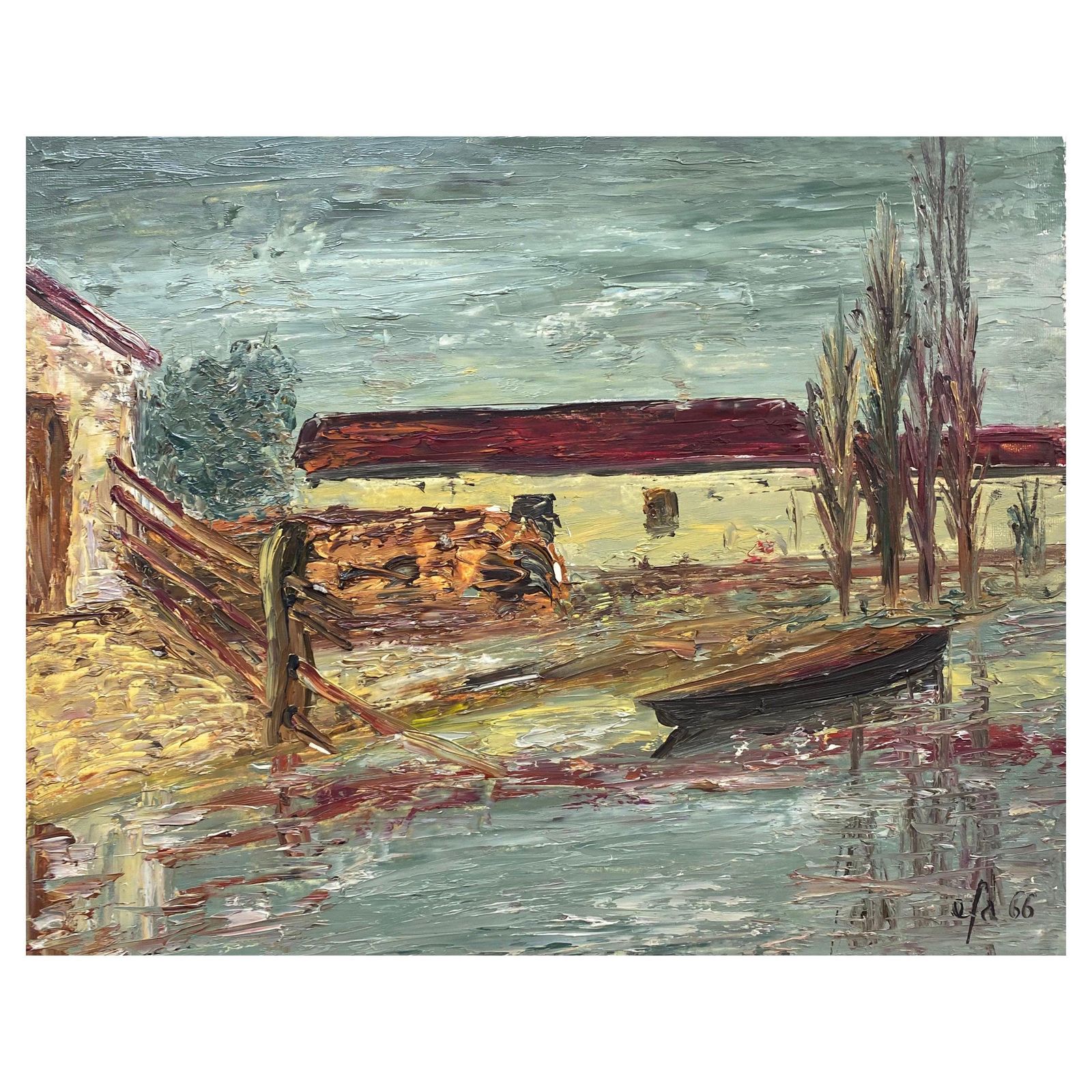 Unknownfernand Audet, French Impressionist Oil, Red Roof Landscapecirca 1950s