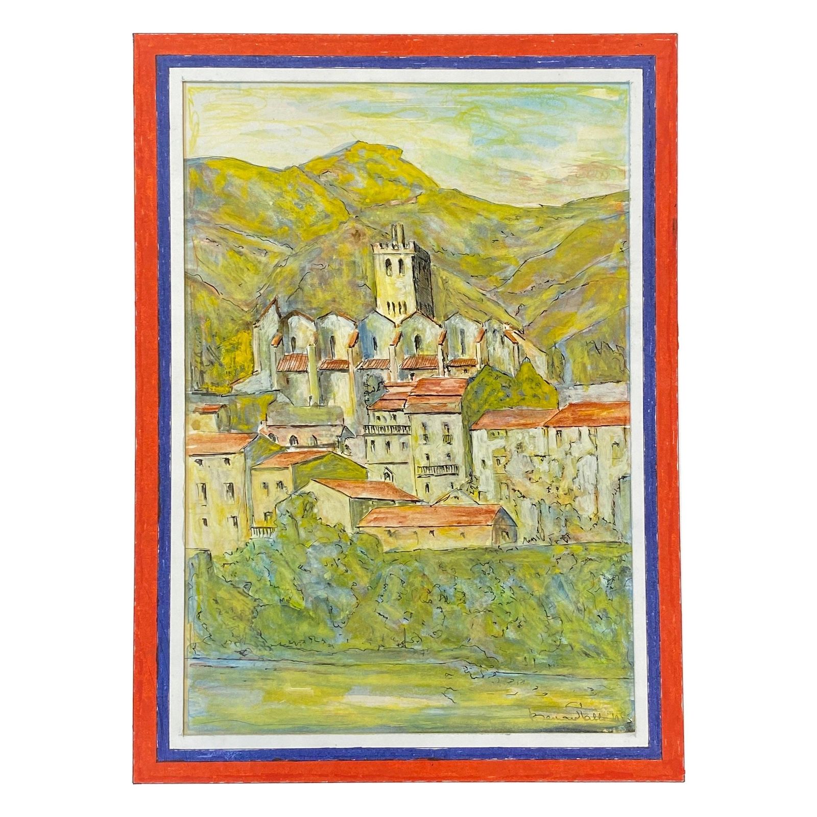 Unknown1950's French Modernist/ Cubist Painting Signed   Stunning French Buildings1950