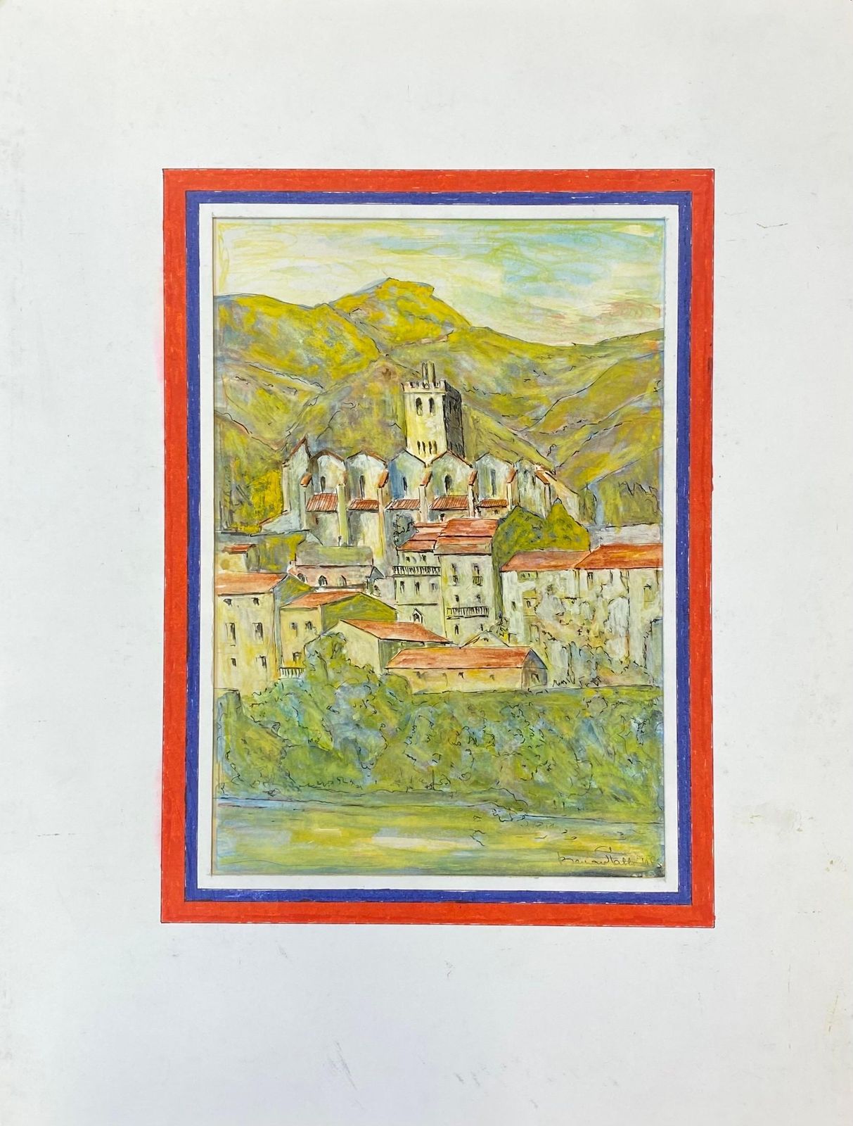 Unknown1950's French Modernist/ Cubist Painting Signed   Stunning French Buildings1950 photo furniture