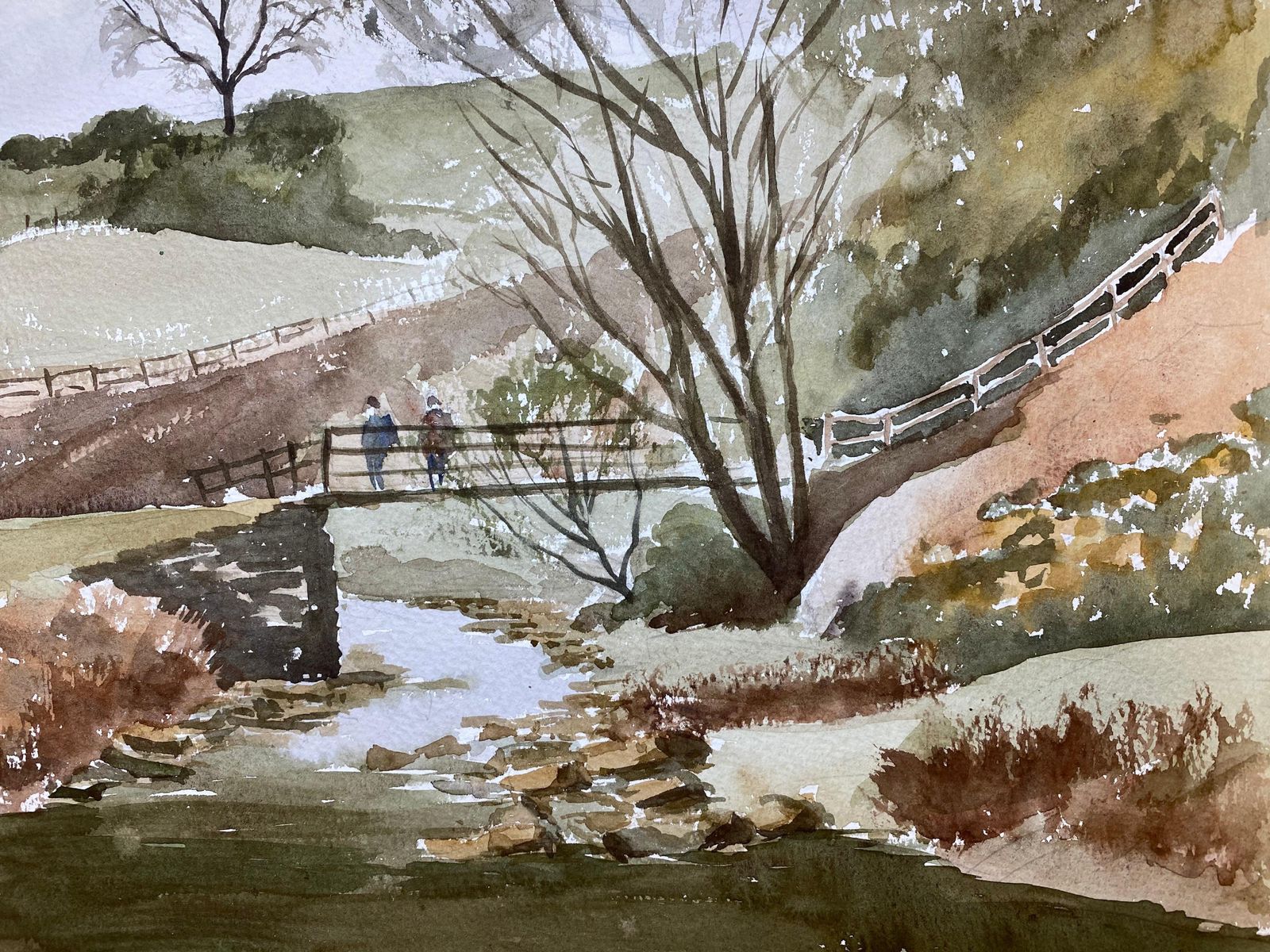 Unknownrural River Countryside Landscape Original British Watercolour Paintingcirca 1970s photo 239.0