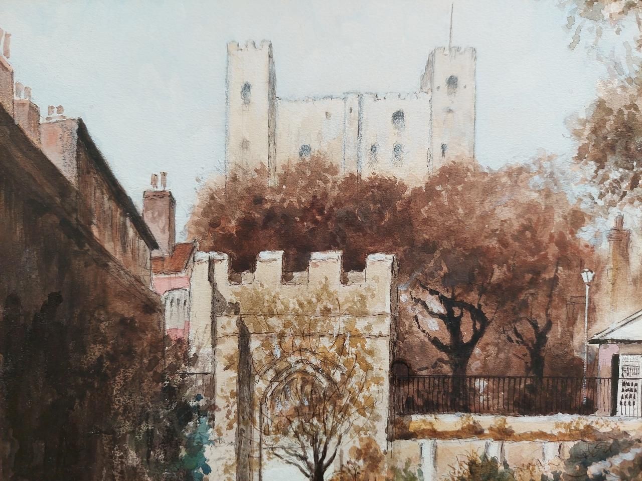 English  School20th Century Traditional English Painting Rochester Castle View, Kent20th Century photo vintage