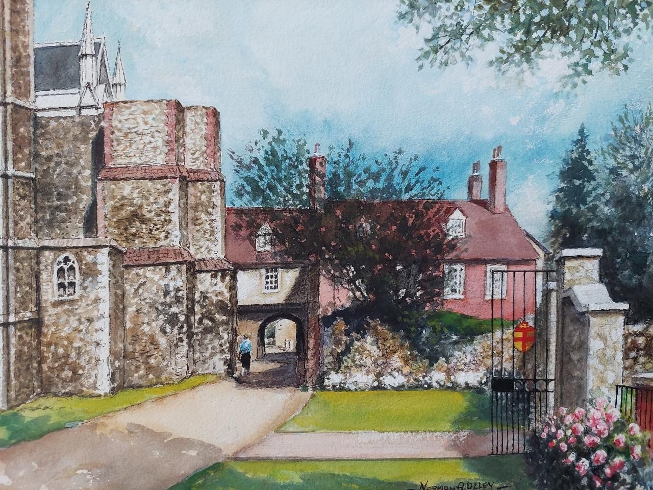 English  Schooltraditional English Painting Rochester Cathedral Deanery Gate, Kent England20th Century photo Art