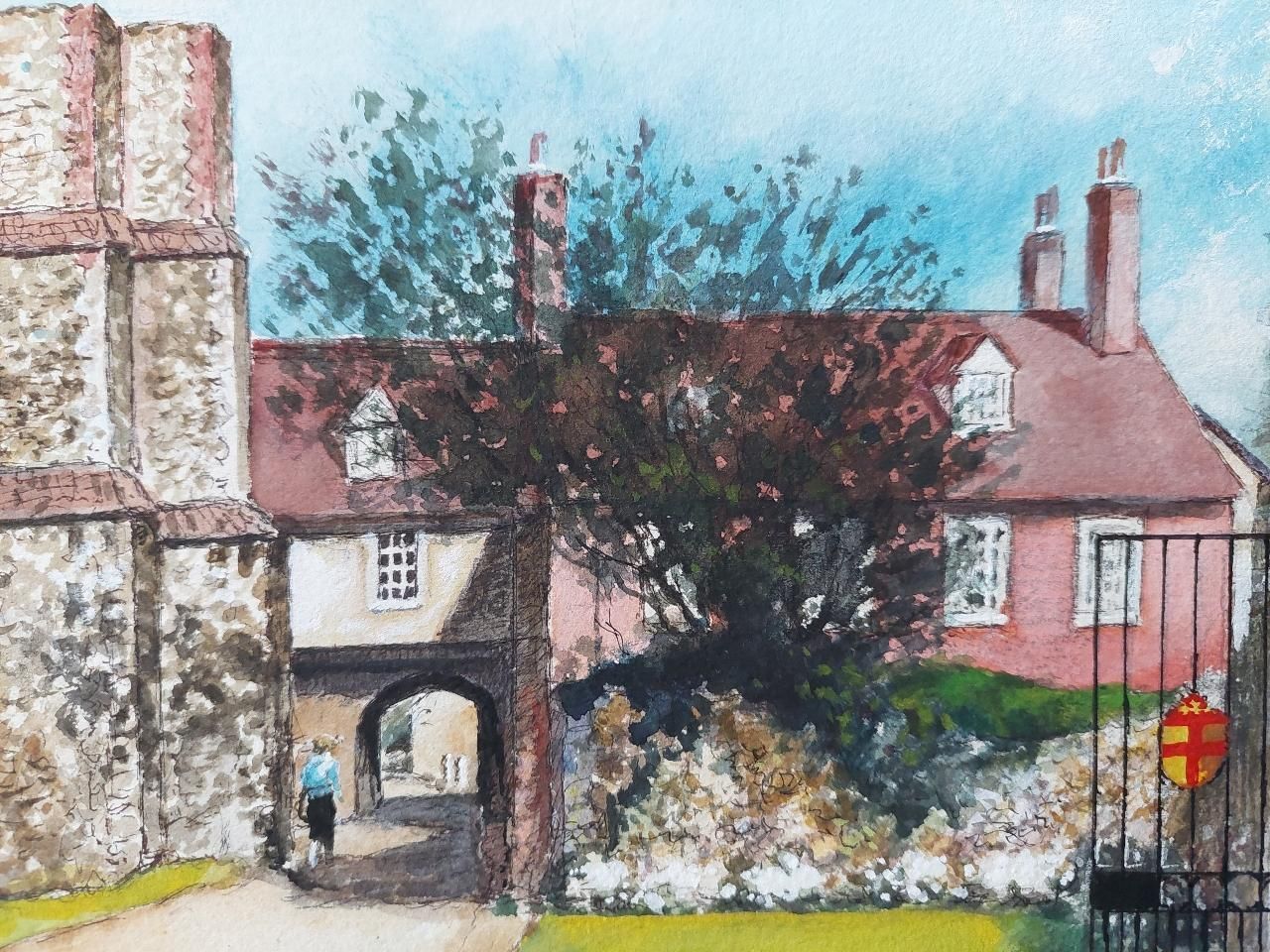 English  Schooltraditional English Painting Rochester Cathedral Deanery Gate, Kent England20th Century photo vinterior