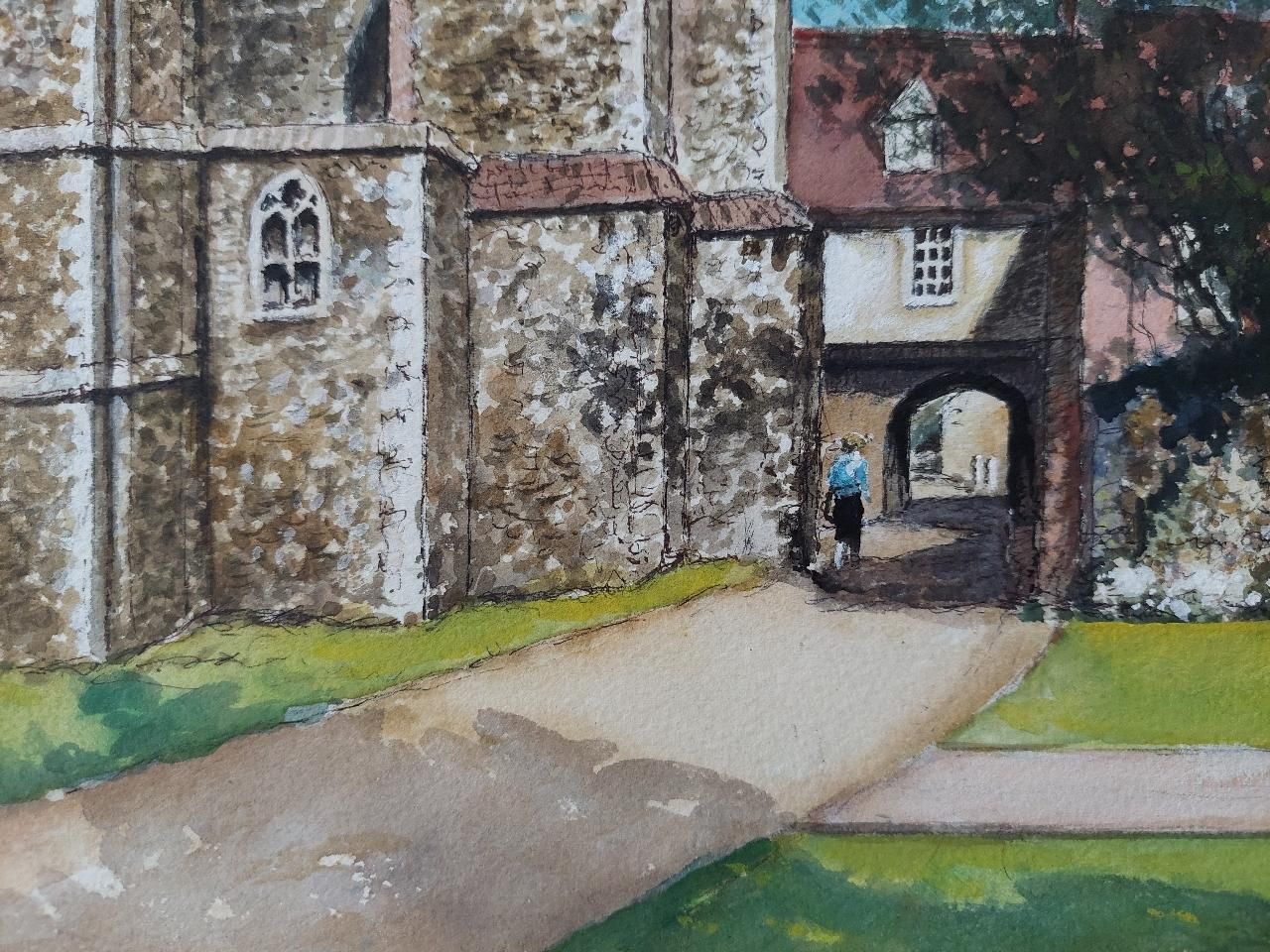 English  Schooltraditional English Painting Rochester Cathedral Deanery Gate, Kent England20th Century photo buy