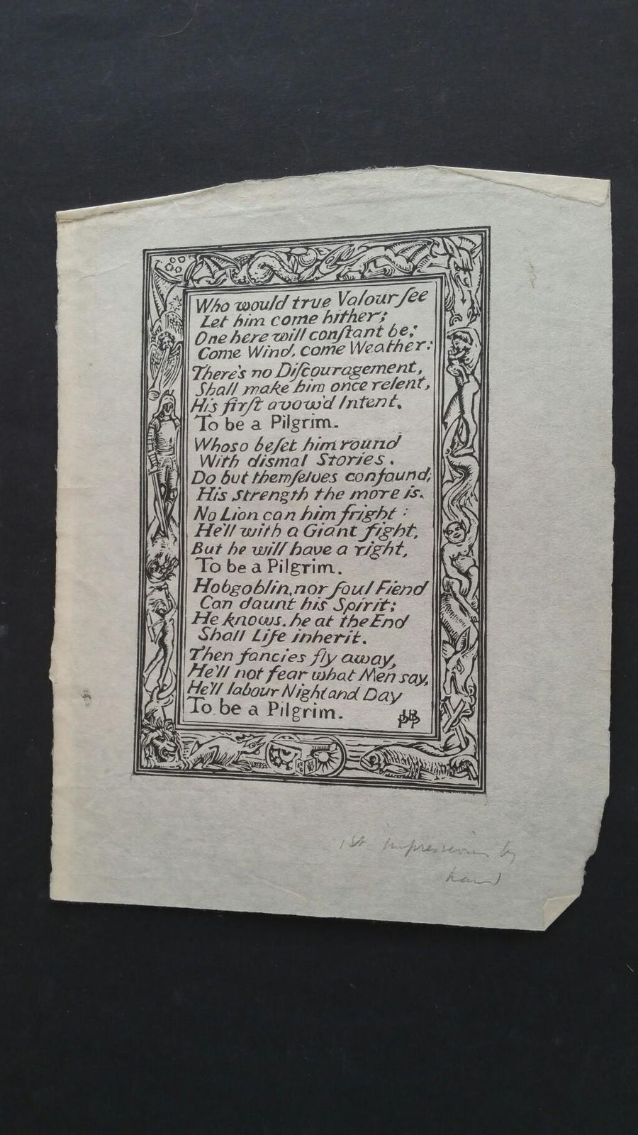 Unknownenglish Antique Woodcut Engraving, Inscribed, Of Bunyan Hymncirca 1920 1930 photo vinterior