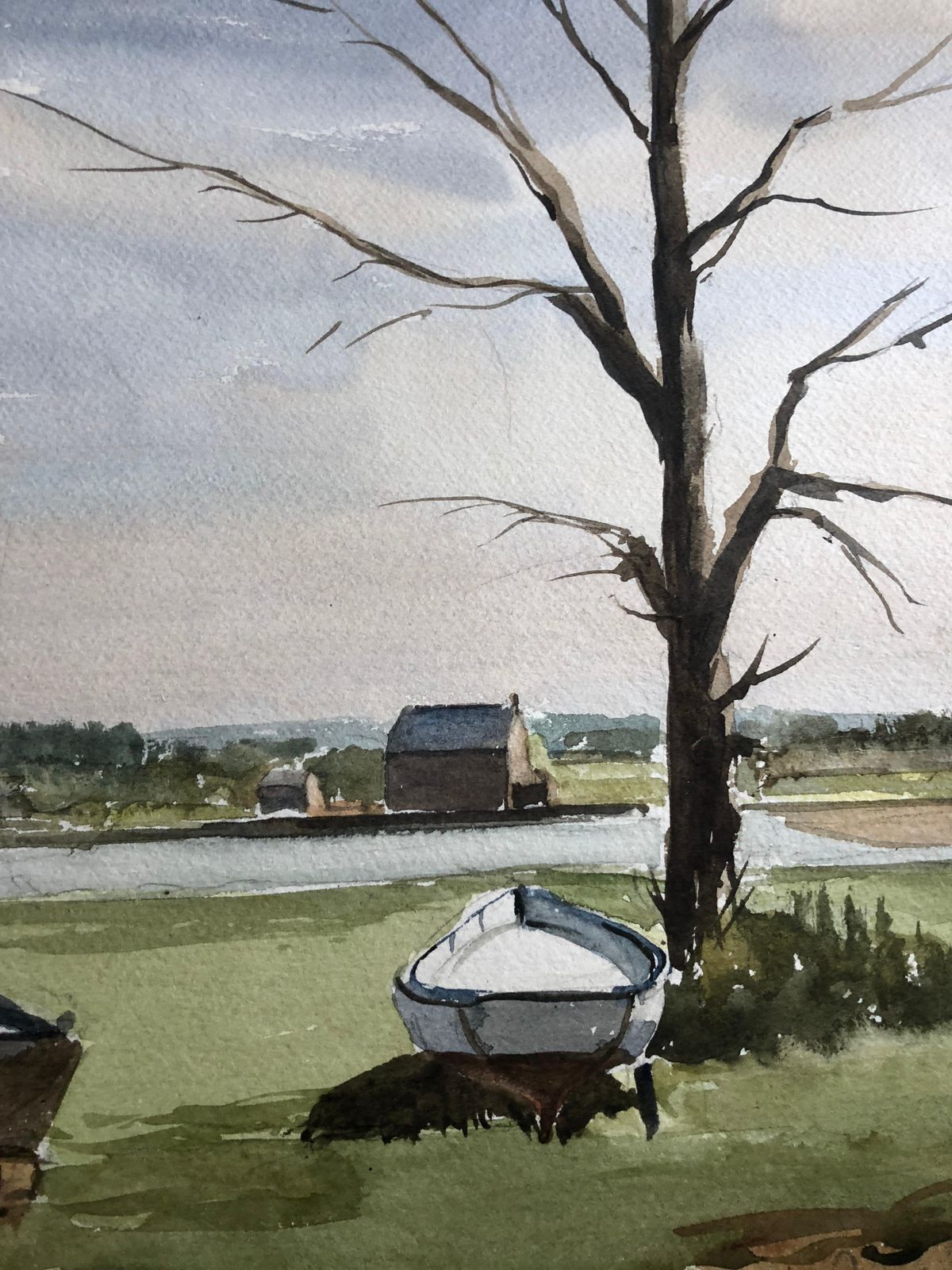 Unknownedge Of The Boatyard Yarmouth, Signed Original British Watercolour Paintingcirca 1970s photo Art