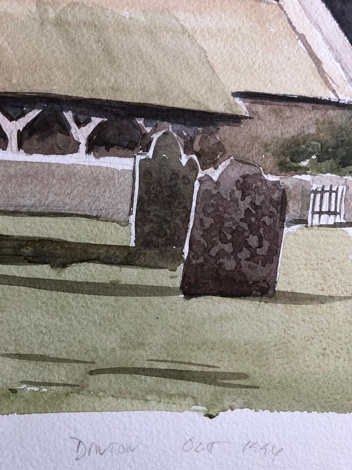 Unknowndinton Cemetary, Original British Watercolour Paintingcirca 1994 photo furniture