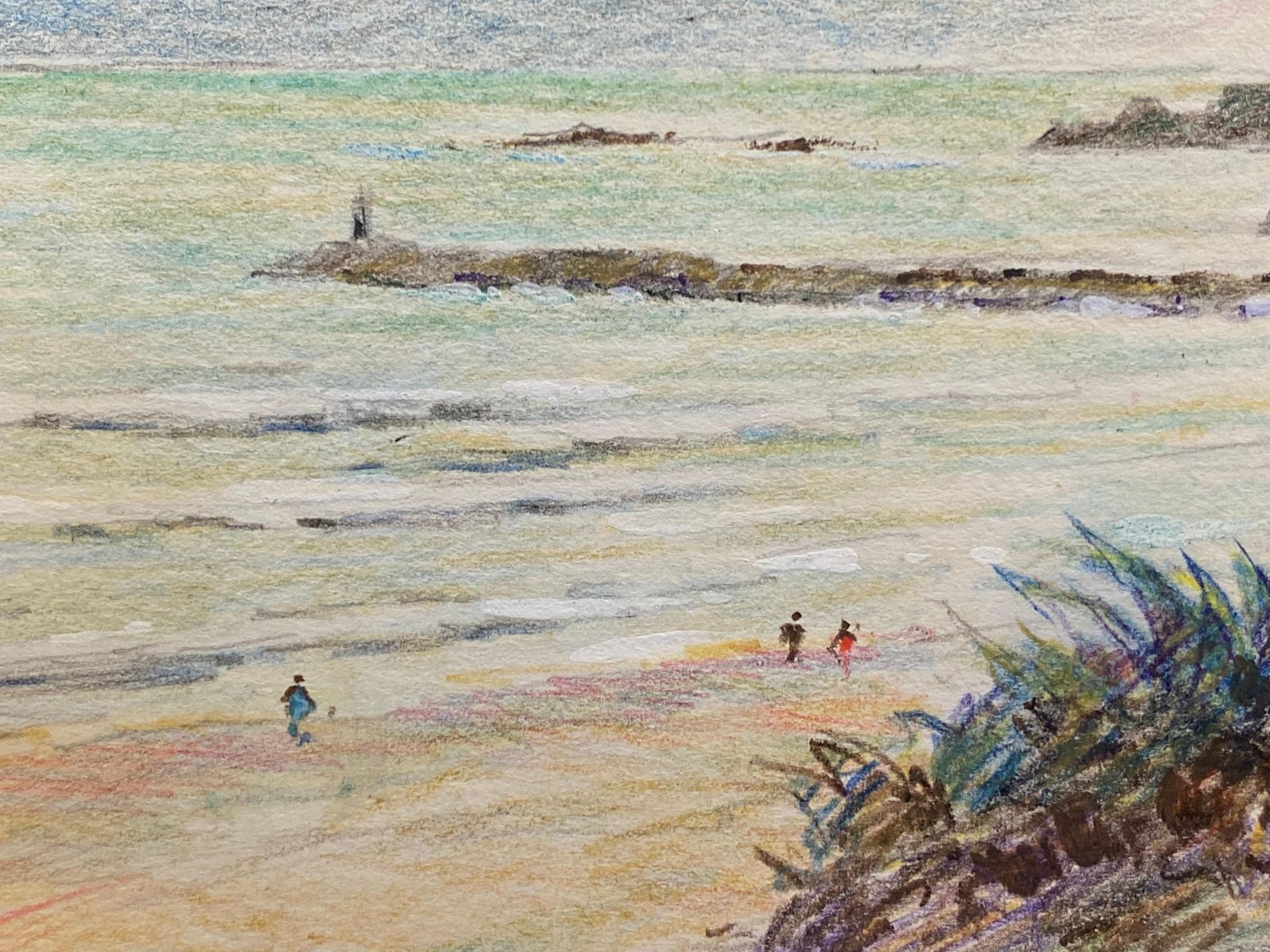 Unknownvintage French Signed Impressionist Crayon Drawing Brittany Coastline Seascapecirca 1940s photo Art