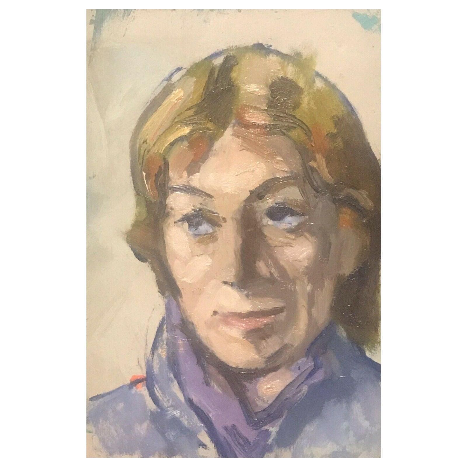 Akos Biroakos Biro Expressionist Oil, Portrait In Deep Thoughtcirca 1950s