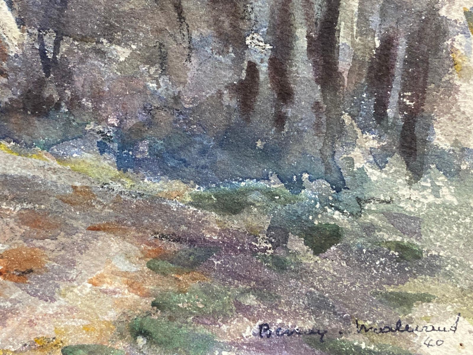 Unknownwoodland Cottage, French Signed Impressionist Gouache Paintingcirca 1940s photo Art