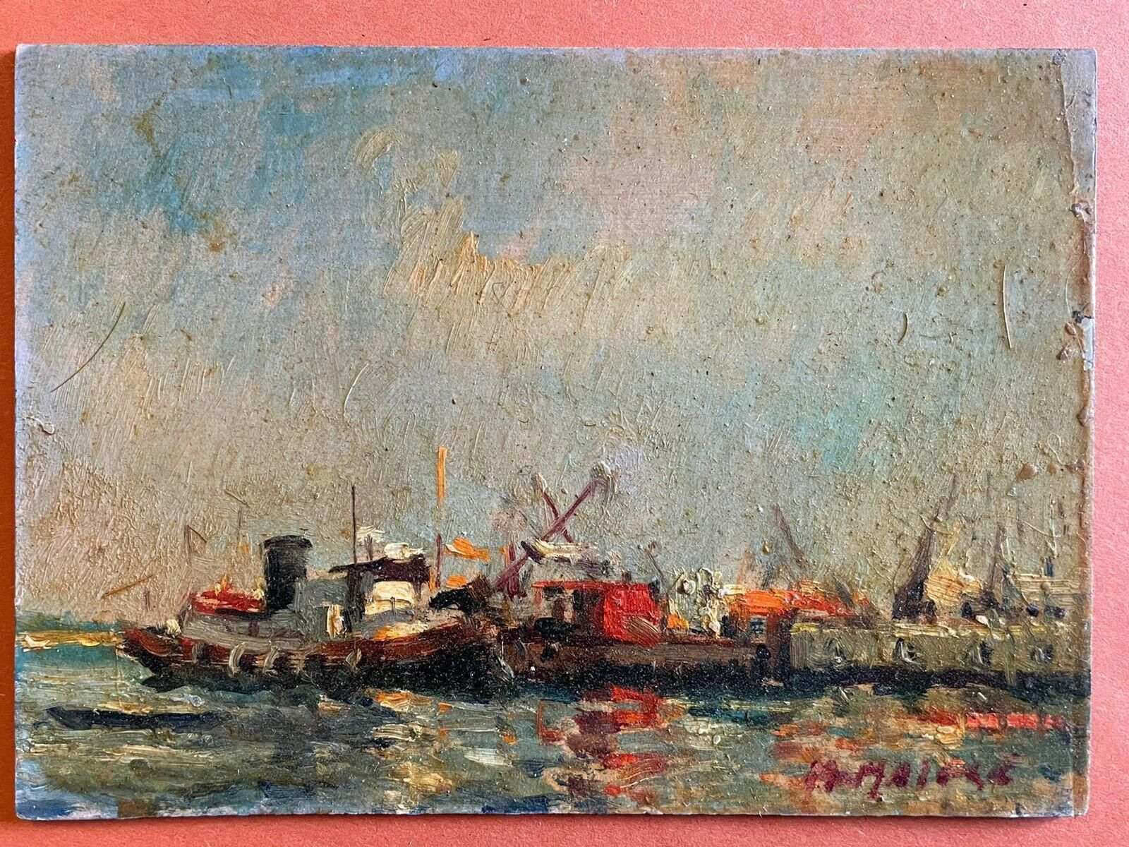 Unknownmaurice Mazeilie, French Impressionist Signed Oil, Boats Moored Off A Jetty20th Century photo furniture
