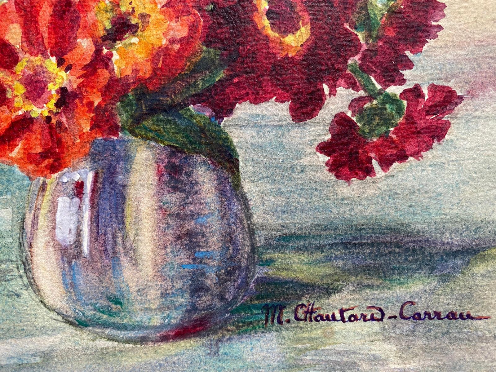 Unknownearly 1900's French Impressionist Signed Flower Watercolour By Marie Carreaucirca 1900s photo for sale