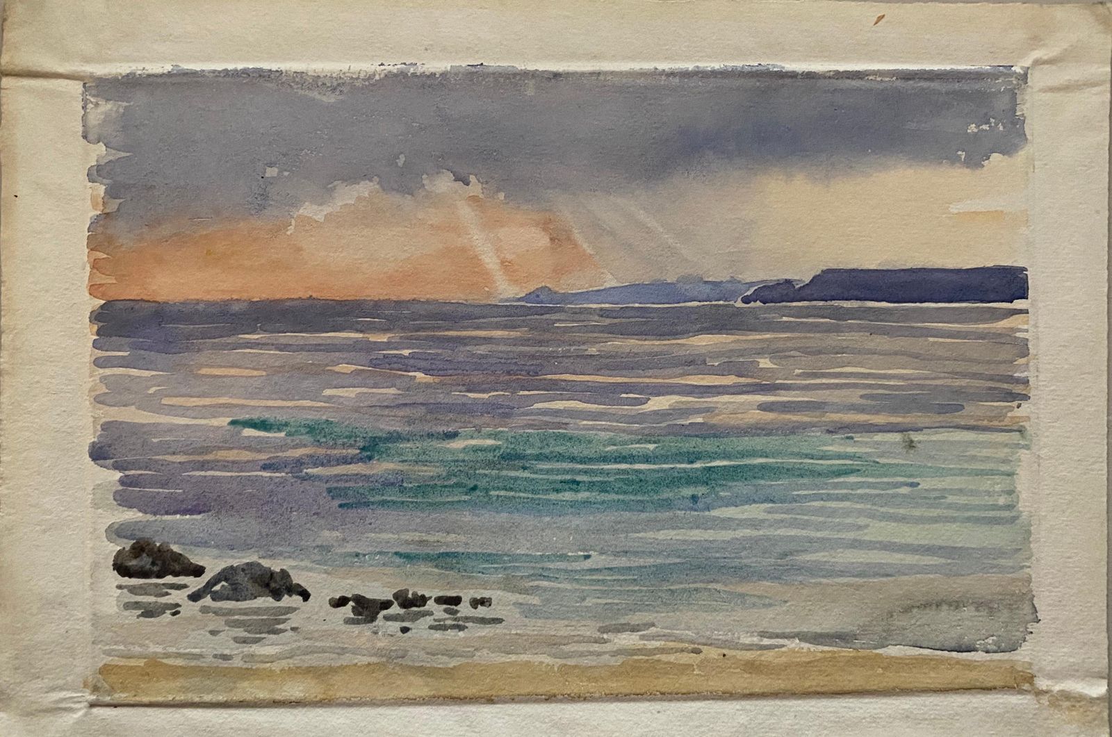 Unknown1900's English Impressionist Watercolor Painting Beautiful Sunset Onto Blue Seacirca 1900s photo furniture