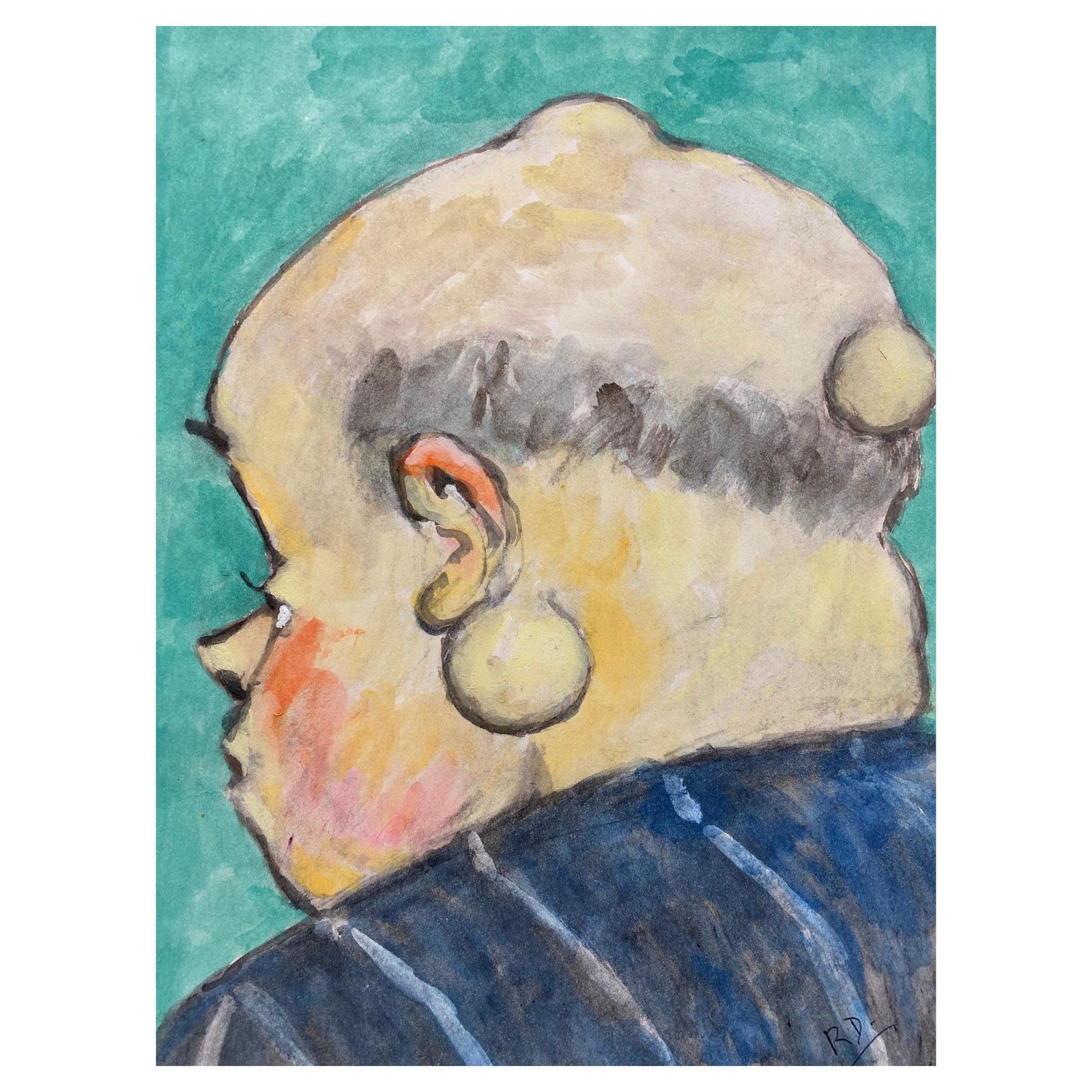 Unknown1960's French Portrait Back Of Bald Man's Head Caricaturecirca 1960s