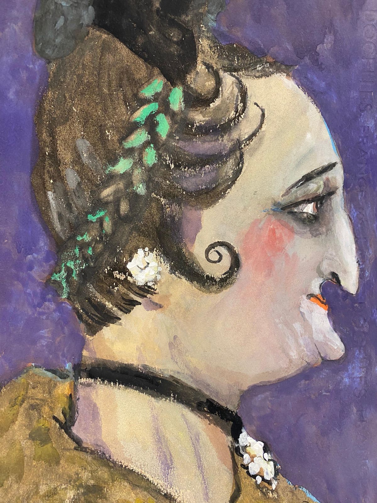 Unknown1960's French Portrait Styled Elegant Theatrical Lady Caricaturecirca 1960s photo furniture