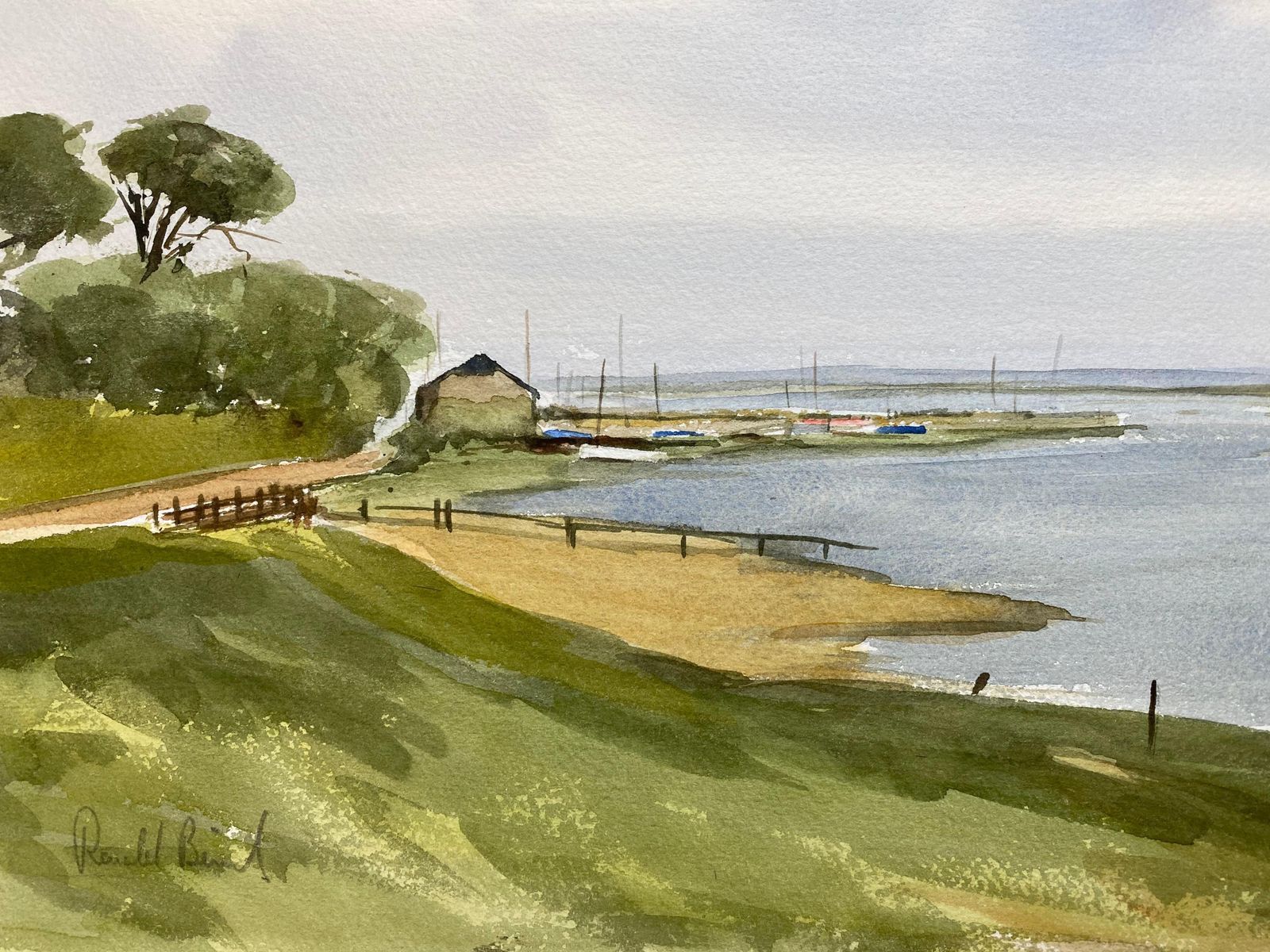 Unknownbeautiful English Town Boat Ready For Sea, Signed British Watercolour Paintingcirca 1970s photo Art