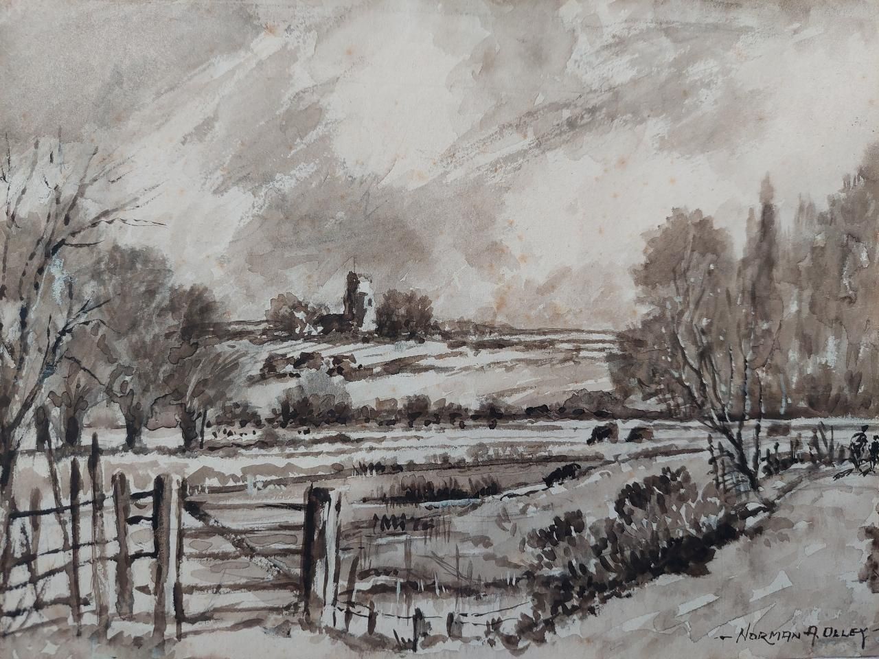 English  Schooltraditional English Painting Chalk Church From Fulborough Marshes In Kent20th Century photo vinterior