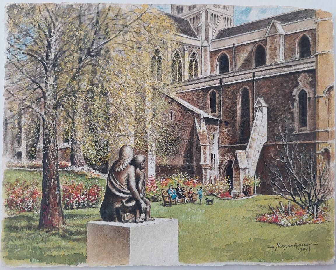 English  Schooltraditional English Painting Cloister Garth At Rochester Cathedral, Kent20th Century photo furniture