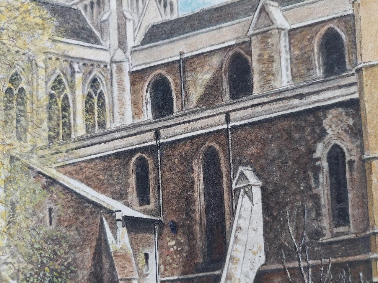English  Schooltraditional English Painting Cloister Garth At Rochester Cathedral, Kent20th Century photo 510.0