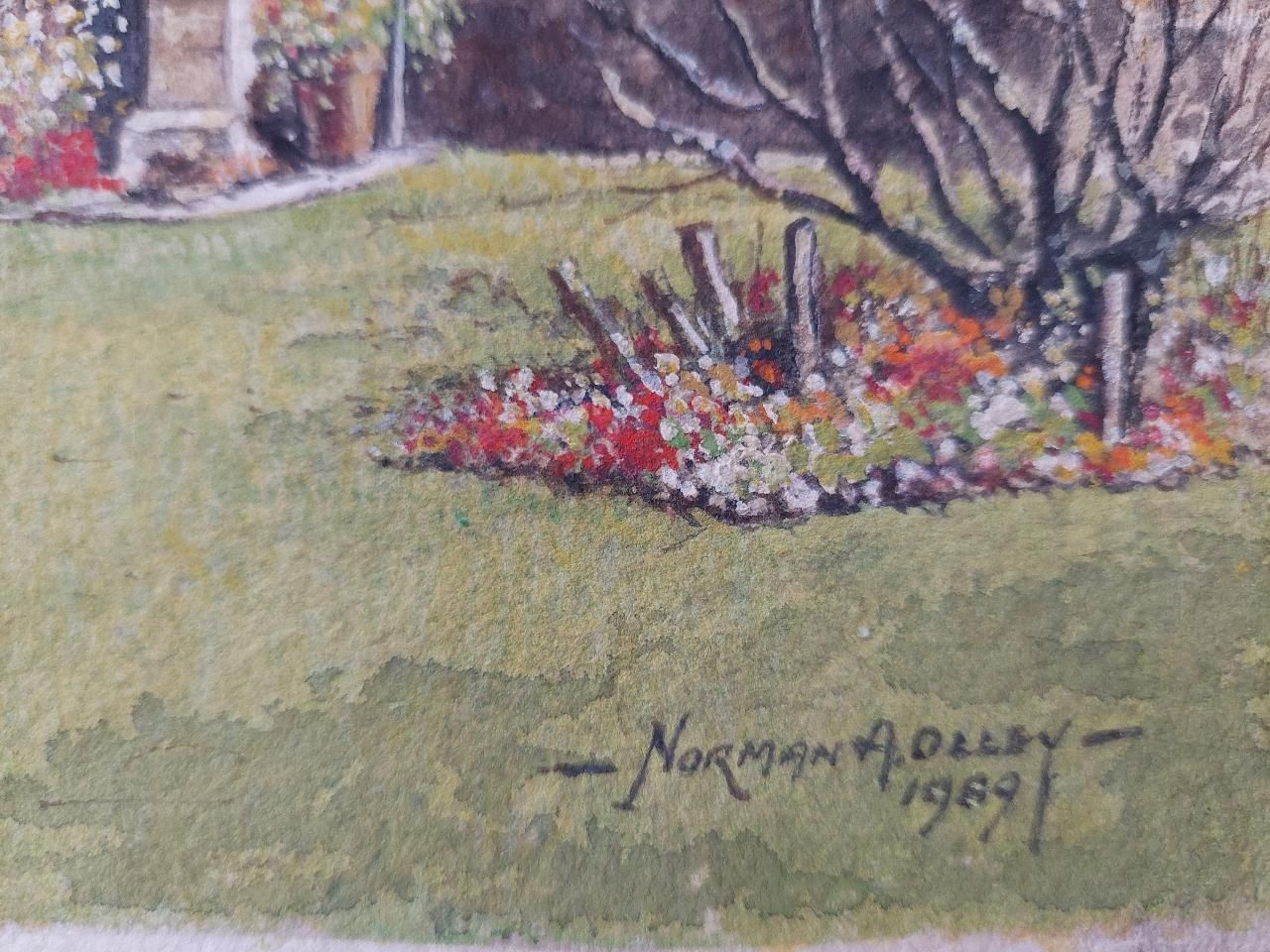 English  Schooltraditional English Painting Cloister Garth At Rochester Cathedral, Kent20th Century photo vintage