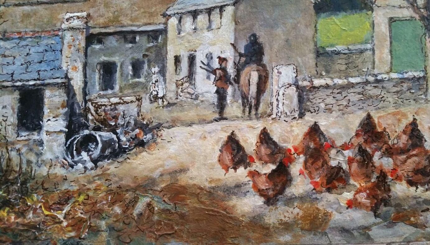 English  Schooltraditional English Painting South Devon Farmyard Chickens At Aveton Gifford20th Century photo 495.0