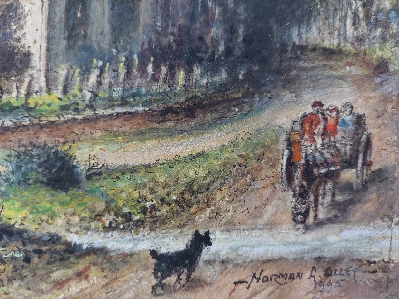 English  Schooltraditional English Painting Church And Figures At Altarnun, Cornish School20th Century photo for sale