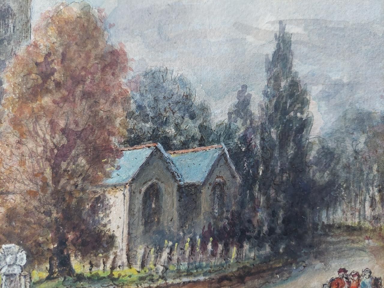 English  Schooltraditional English Painting Church And Figures At Altarnun, Cornish School20th Century photo Art