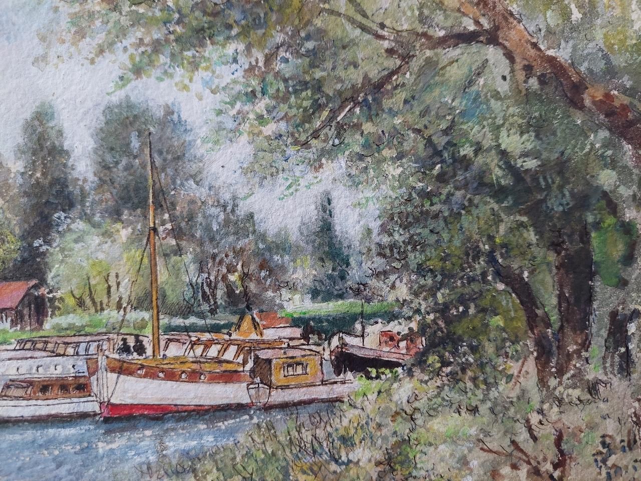 English  Schooltraditional English Painting Angler Fishing At Teddington, London England20th Century photo buy