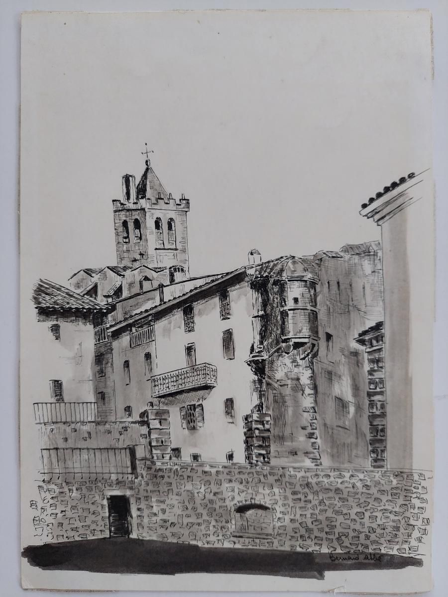 photo for sale Bernard Labbe20th Century French Modernist Cubist Painting Labbe, Town Landscape20th Century