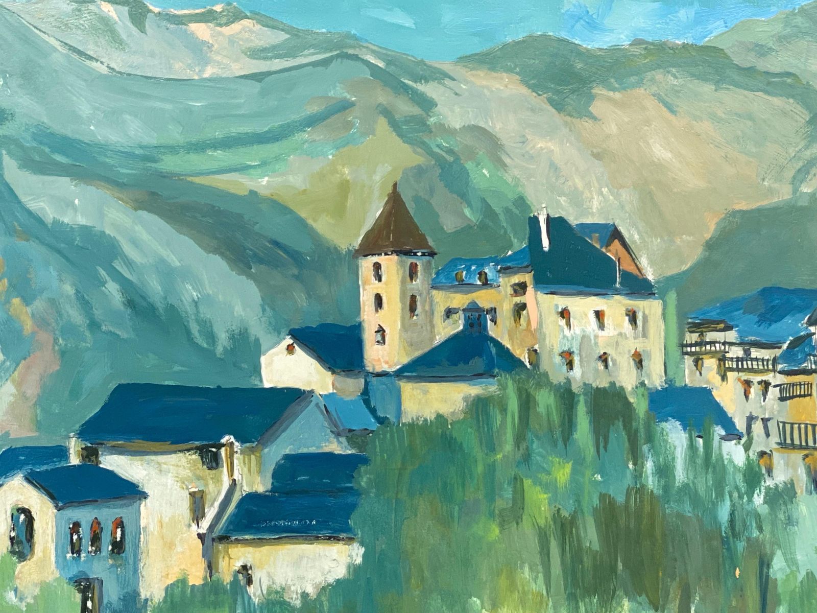 Unknown1950's Modernist Painting, Beautiful & Bright Colour French Oil Landscape1950s photo for sale