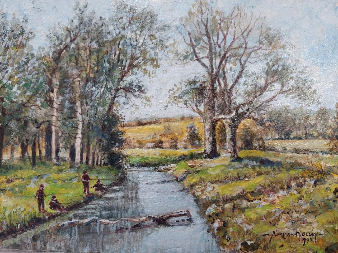 English  Schooltraditional English Painting Boys Fishing Near Upnor In Kent20th Century photo Art