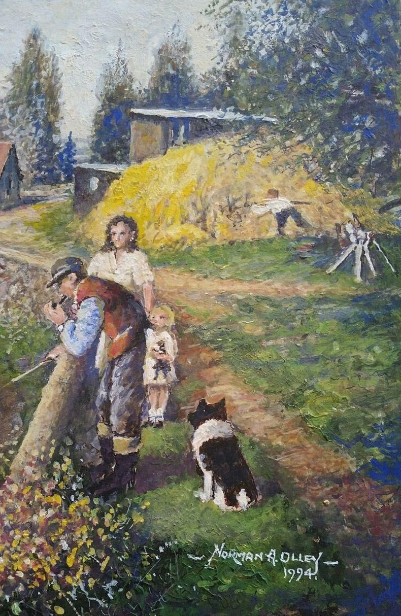 English  Schooltraditional English Painting English Farmyard Scene In Kent Farmer & Pigs20th Century photo Art