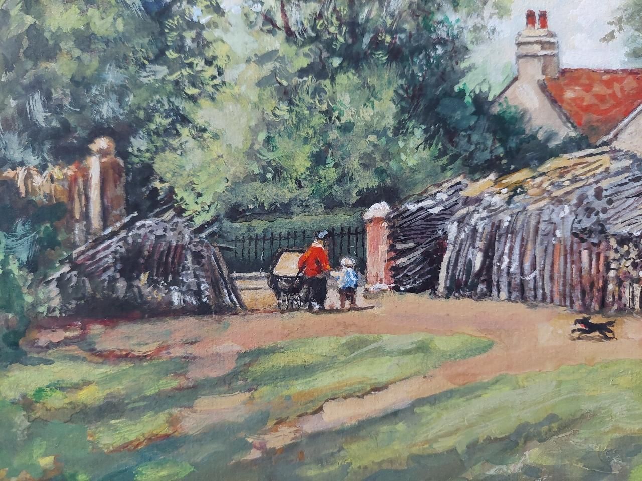 English  Schooltraditional English Painting Woodstacks At The Alma Arms, Weston Green, Surrey20th Century photo vintage