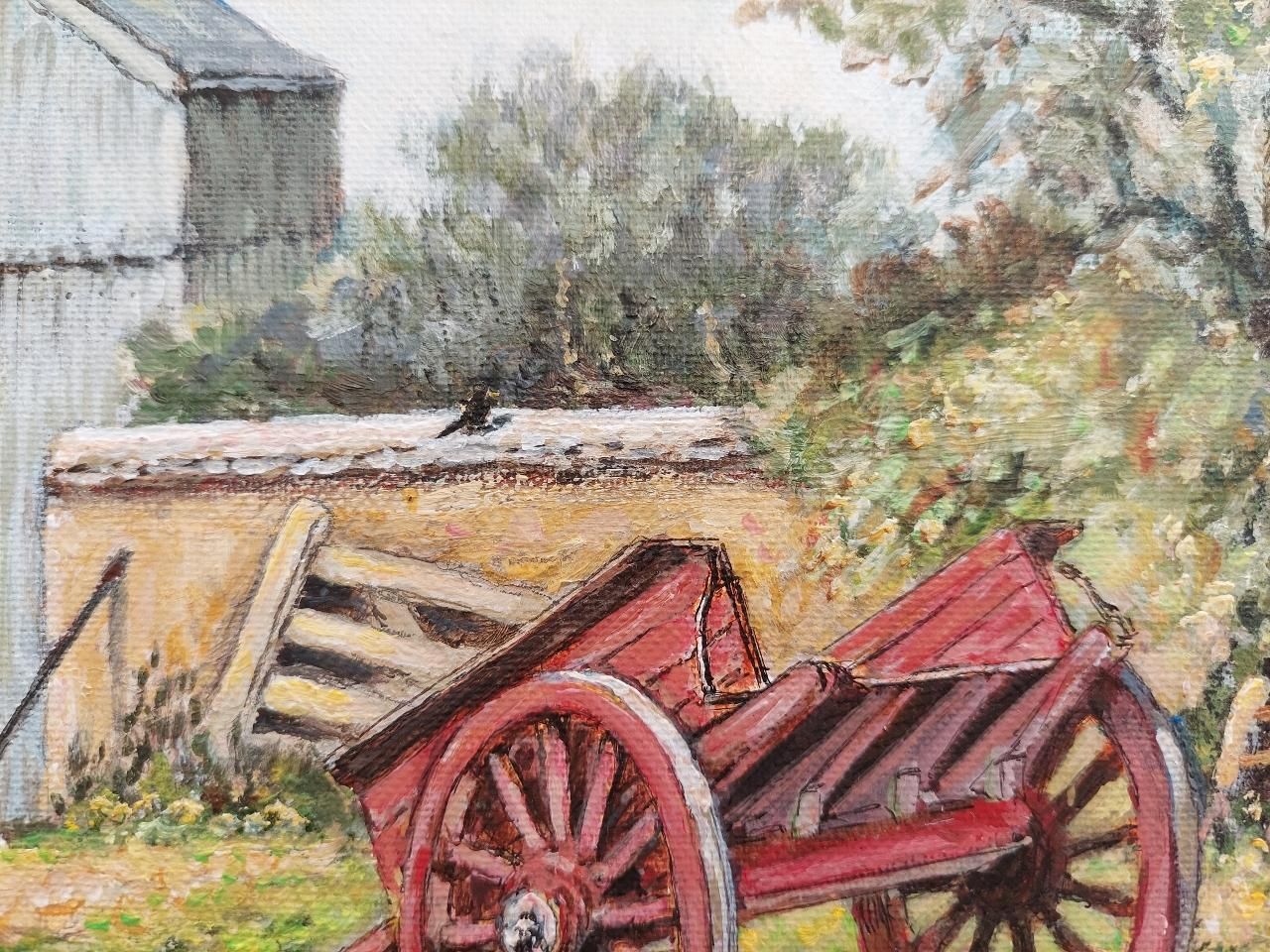 English  Schooltraditional English Painting Scots Pine And Chickens In A Cornish Farmyard20th Century photo Art