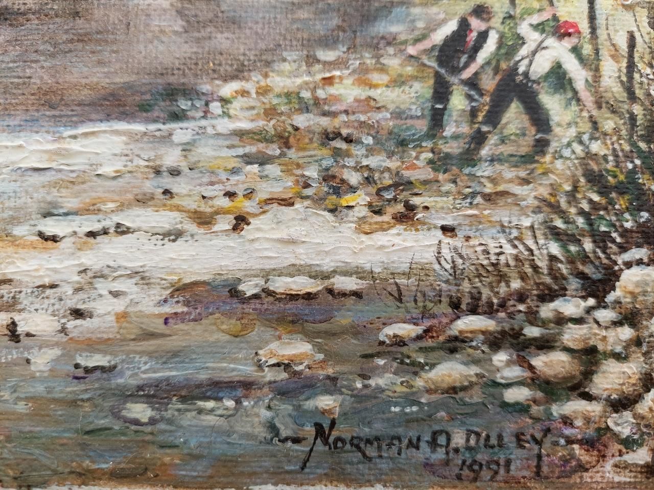English  Schooltraditional English Painting River Workers, Beckford Bridge Bingley Yorkshire20th Century photo Art